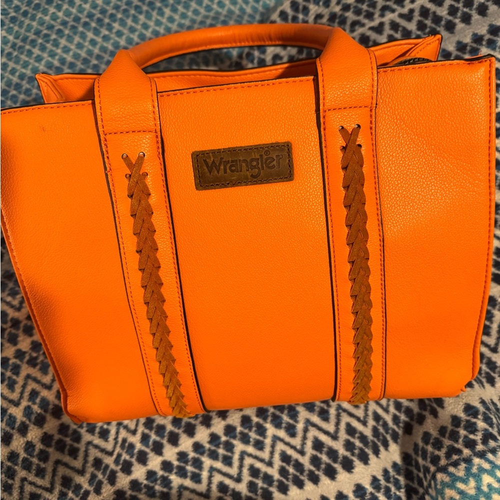 Wrangler Vibrant Orange Tote with Brown Accents